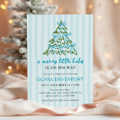 Merry Little Blue Bow Christmas Boy Baby Shower Einladung
