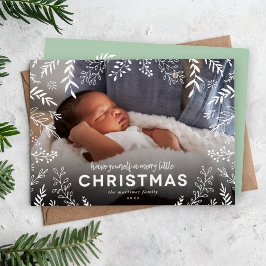 Merry Little Botanical Overlay Foto Feiertagskarte