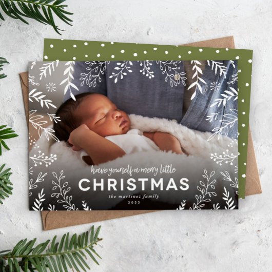 Merry Little Botanical Overlay Foto Feiertagskarte