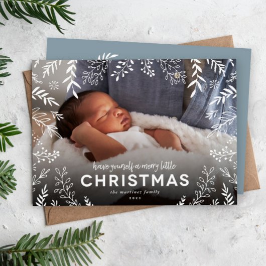 Merry Little Botanical Overlay Foto Feiertagskarte