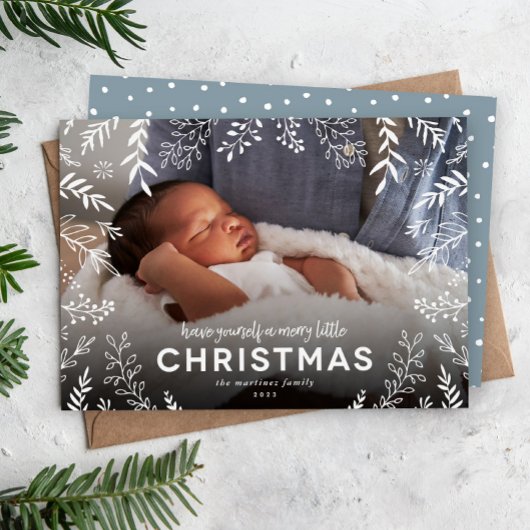 Merry Little Botanical Overlay Foto Feiertagskarte