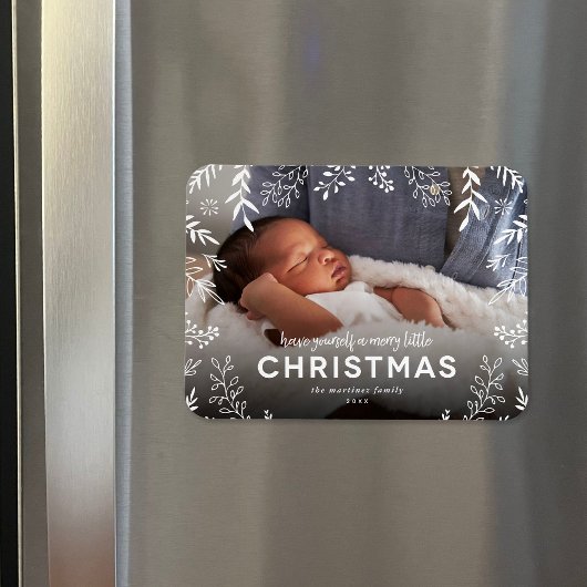 Merry Little Botanical Overlay Foto Magnet