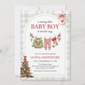 Merry Little Boy Gingham Christmas Baby Shower Einladung (Vorderseite)