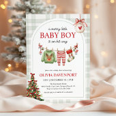 Merry Little Boy Gingham Christmas Baby Shower Einladung