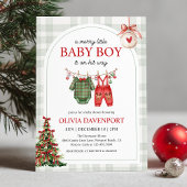 Merry Little Boy Gingham Christmas Baby Shower Einladung