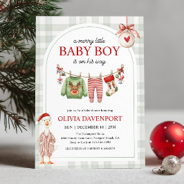 Merry Little Boy Goose Christmas Baby Shower Einladung