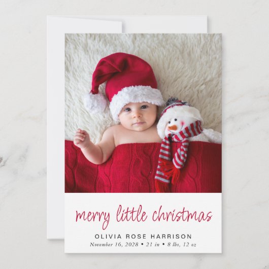 Merry Little Christmas 4 Foto Birth Ankündigung (Vorderseite)