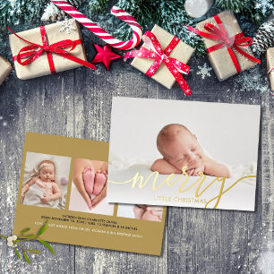 Merry Little Christmas 4 Fotos Baby Birth Gold Folien Feiertagskarte