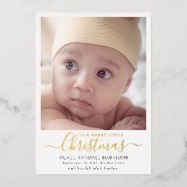 Merry Little Christmas Baby Foto Gold Foil Folien Feiertagskarte