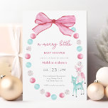 Merry Little Christmas Baby Girl Duwer Einladung<br><div class="desc">Diese kleine Dusch-Einladung "Merry Little Christmas" mit einem festlichen und zarten Design mit einer pastellfarbenen Palette von Pinks, Blues und Weiß. Die Karte wird von einem skurrilen, rosa Wasserfarbenbogen oben und einem Rahmen von pastellfarbenen Baubeln, die an Weihnachtsschmuck erinnern, umrahmt. Zwei niedliche Hirsche schmücken die untere rechte Ecke und sorgen...</div>