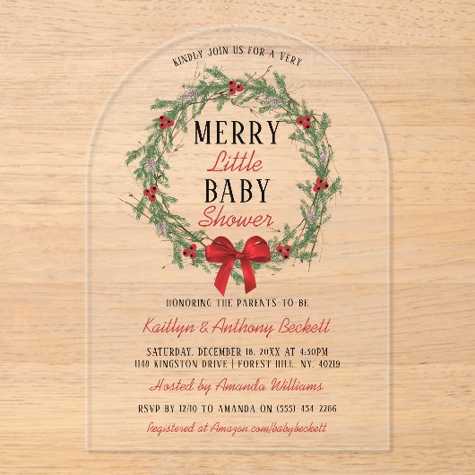 Merry Little Christmas Baby Shower Acryleinladungen (Vorderseite)