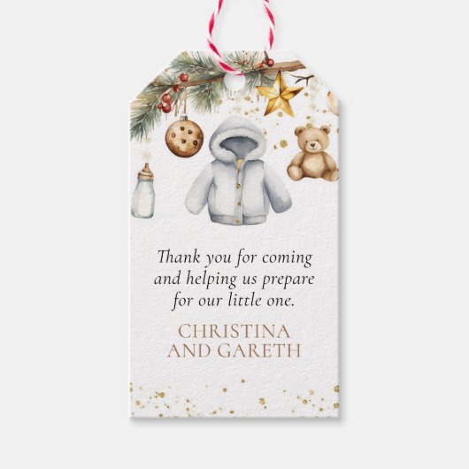 Merry Little Christmas Baby Shower Danke, dass Sie Geschenkanhänger (Vorderseite)
