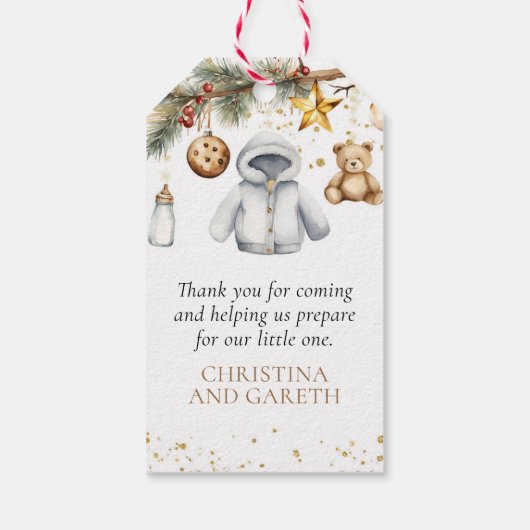 Merry Little Christmas Baby Shower Danke, dass Sie Geschenkanhänger (Rückseite)