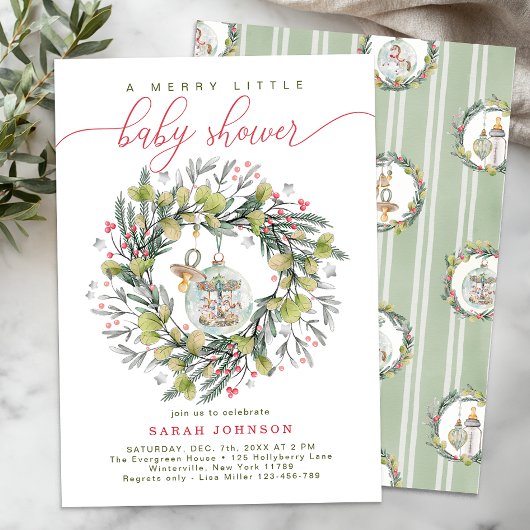 Merry Little Christmas Baby Shower Wreath Einladung