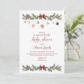 Merry Little Christmas Baby Shower Xmas Tree Einladung (Stehend Vorderseite)