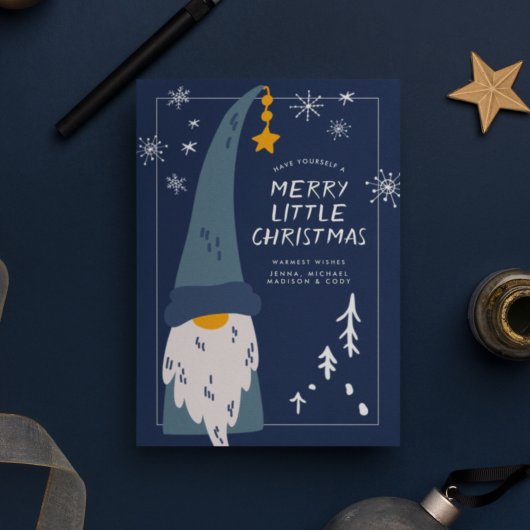 MERRY LITTLE CHRISTMAS Blue Gnome Snowflakes Karte
