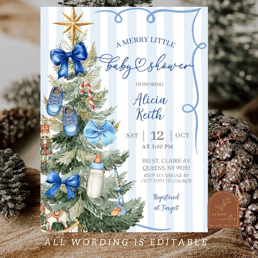 Merry Little Christmas Boy Baby Shower Einladung