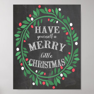 Merry Little Christmas Chalkboard Print Poster