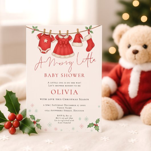 Merry Little Christmas Clothesline Baby Shower Einladung
