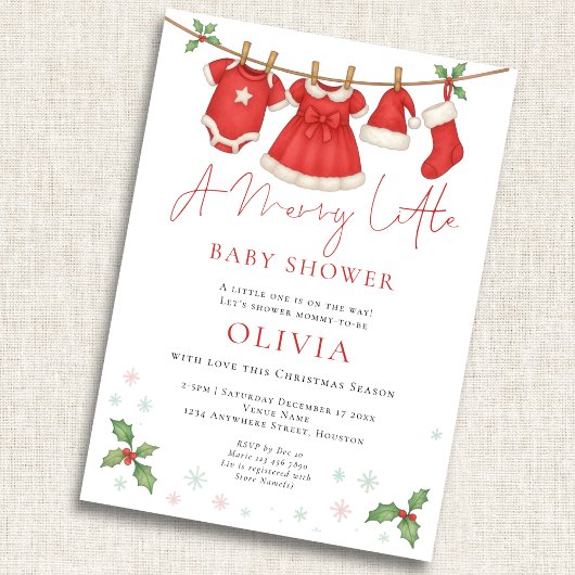 Merry Little Christmas Clothesline Baby Shower Einladung