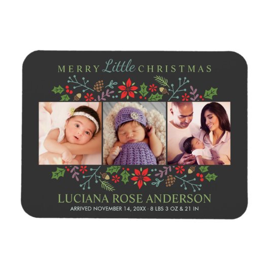 Merry Little Christmas Foto Geburtserklärung Magnet (Horizontal)