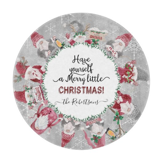 Merry Little Christmas Gnome Santas Elf Snowflakes Schneidebrett (Vorderseite)