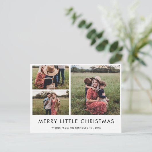 Merry Little Christmas | Holiday Elegantes Foto Postkarte (Stehend Vorderseite)