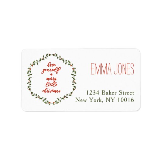 Merry Little Christmas Holly Wreath Address Labels Adressaufkleber (Vorne)