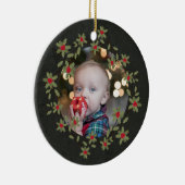 Merry Little Christmas Holly Wreath Foto Keramik Ornament (Rechts)