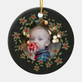 Merry Little Christmas Holly Wreath Foto Keramik Ornament