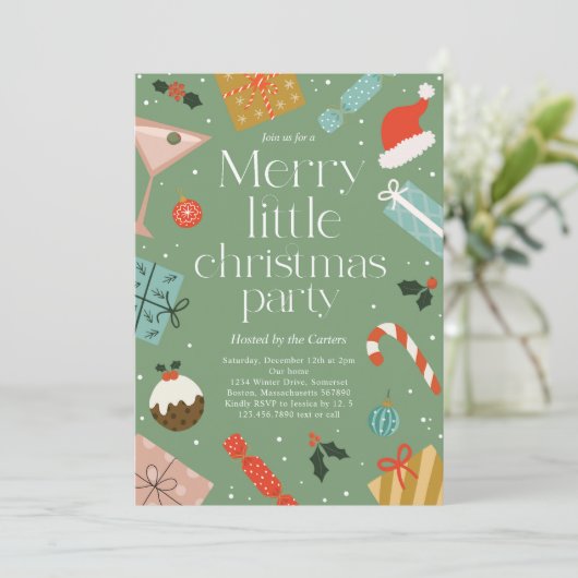 Merry Little Christmas Party Holiday Party Einladung (Stehend Vorderseite)