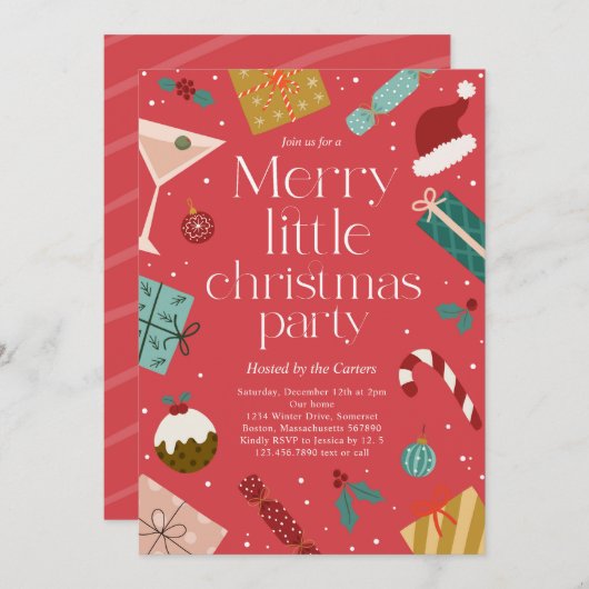 Merry Little Christmas Party Holiday Party Einladung (Vorne/Hinten)