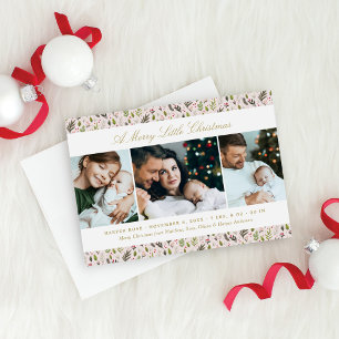 Merry Little Christmas Pink Floral Foto Collage Feiertagskarte