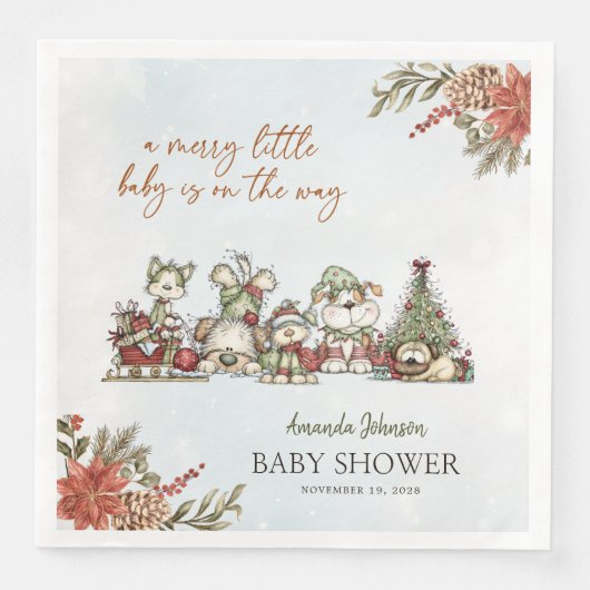 Merry Little Christmas Puppy Baby Shower  Serviette (Vorderseite)