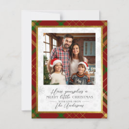 Merry Little Christmas | Red & Gold Tartan Foto Feiertagskarte