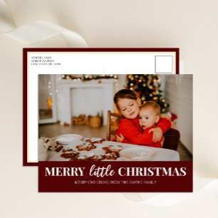 Merry Little Christmas Red Modern Script Foto Feiertagspostkarte
