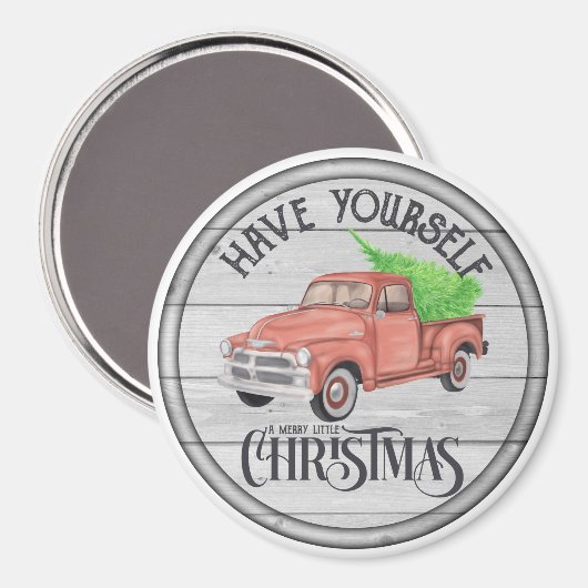 Merry Little Christmas Red Truck Magnet (Vorderseite/Rückseite)
