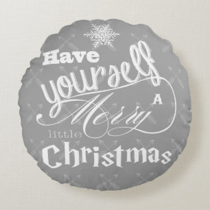 Merry Little Christmas Red und Gray Crossed Arrows Rundes Kissen