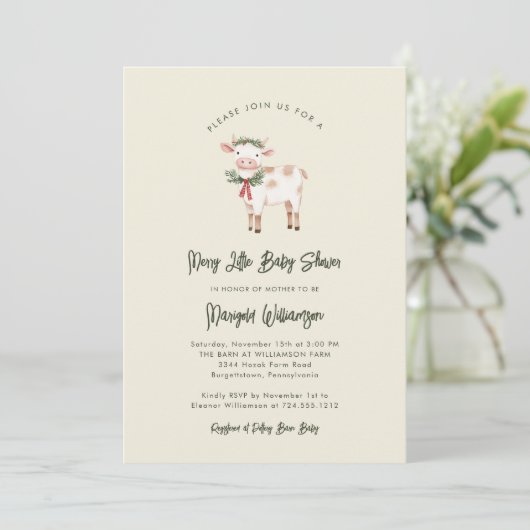 Merry Little Christmas Rustic Baby Shower Einladung (Stehend Vorderseite)