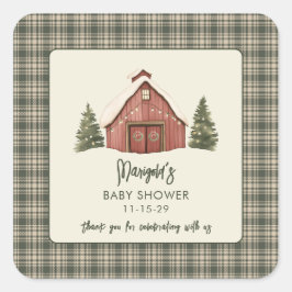 Merry Little Christmas Rustic Baby Shower  Quadratischer Aufkleber