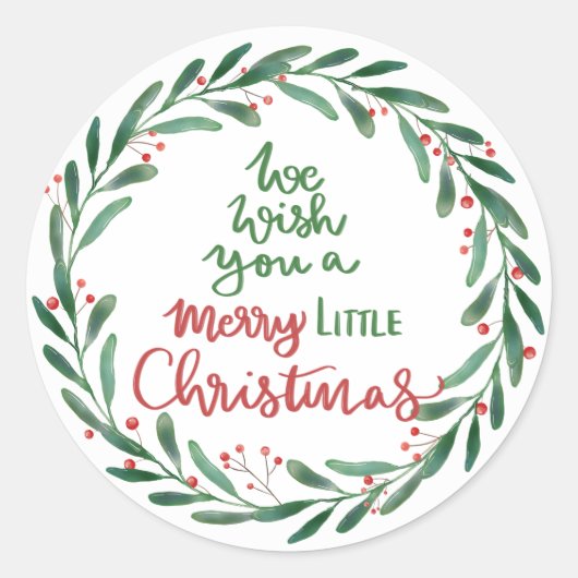 Merry Little Christmas Script | Wreath Runder Aufkleber (Vorderseite)