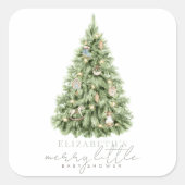 Merry Little Christmas Tree Baby Shower Quadratischer Aufkleber (Vorderseite)