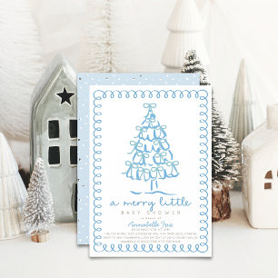 Merry Little Christmas Tree Blue Baby Shower Einladung