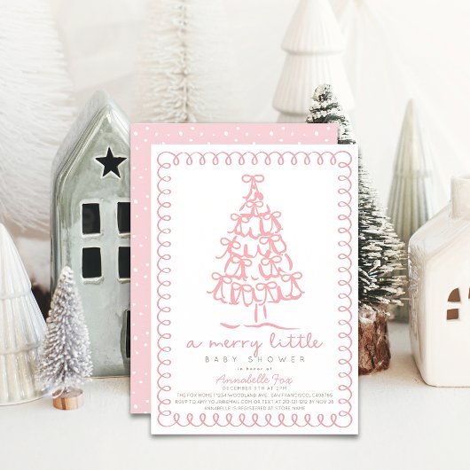 Merry Little Christmas Tree Pink Baby Dusche Einladung
