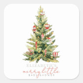 Merry Little Christmas Tree Red Baby Shower Quadratischer Aufkleber (Vorderseite)