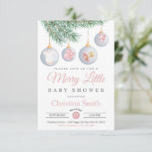 Merry Little Christmas Winter Baby Girl Dusche Einladung (Stehend Vorderseite)