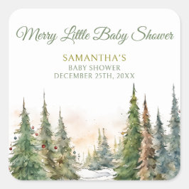 Merry Little Christmas Winter Baby Shower Quadratischer Aufkleber