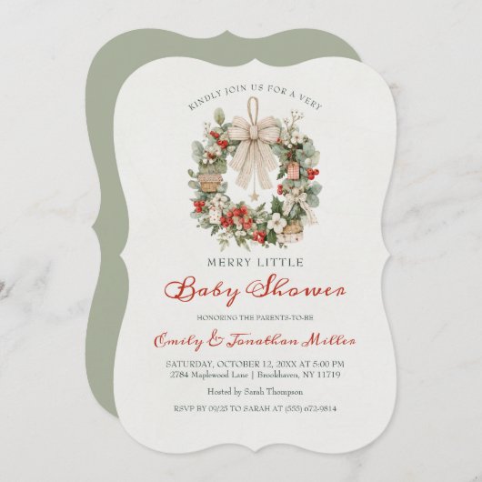 Merry Little Christmas Wreath Baby Shower Einladung (Vorne/Hinten)