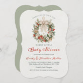 Merry Little Christmas Wreath Bow Baby Shower Einladung (Vorne/Hinten)