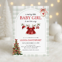 Merry Little Girl Gingham Christmas Baby Shower Einladung